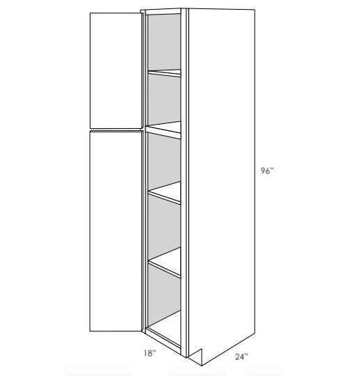 WP1896L - Assembled Dove White Shaker - Utility Pantry Cabinet - Single Doors - 18"W x 96"H x 24"D - Hinges on Left