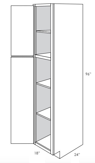WP1896L - Assembled Perla Raised Panel - Utility Pantry Cabinet - Single Doors - 18"W x 96"H x 24"D - Hinges on Left
