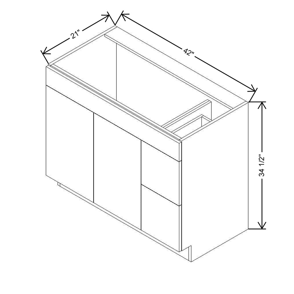 CNC Classic Milano Fossil Grey 42" W Double Door 2 Drawers Right Vanity Sink Base Cabinet