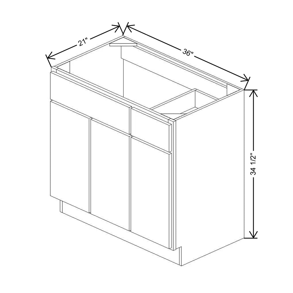 CNC Luxor 5-Piece White 36" W 3 Door Vanity Base Cabinet