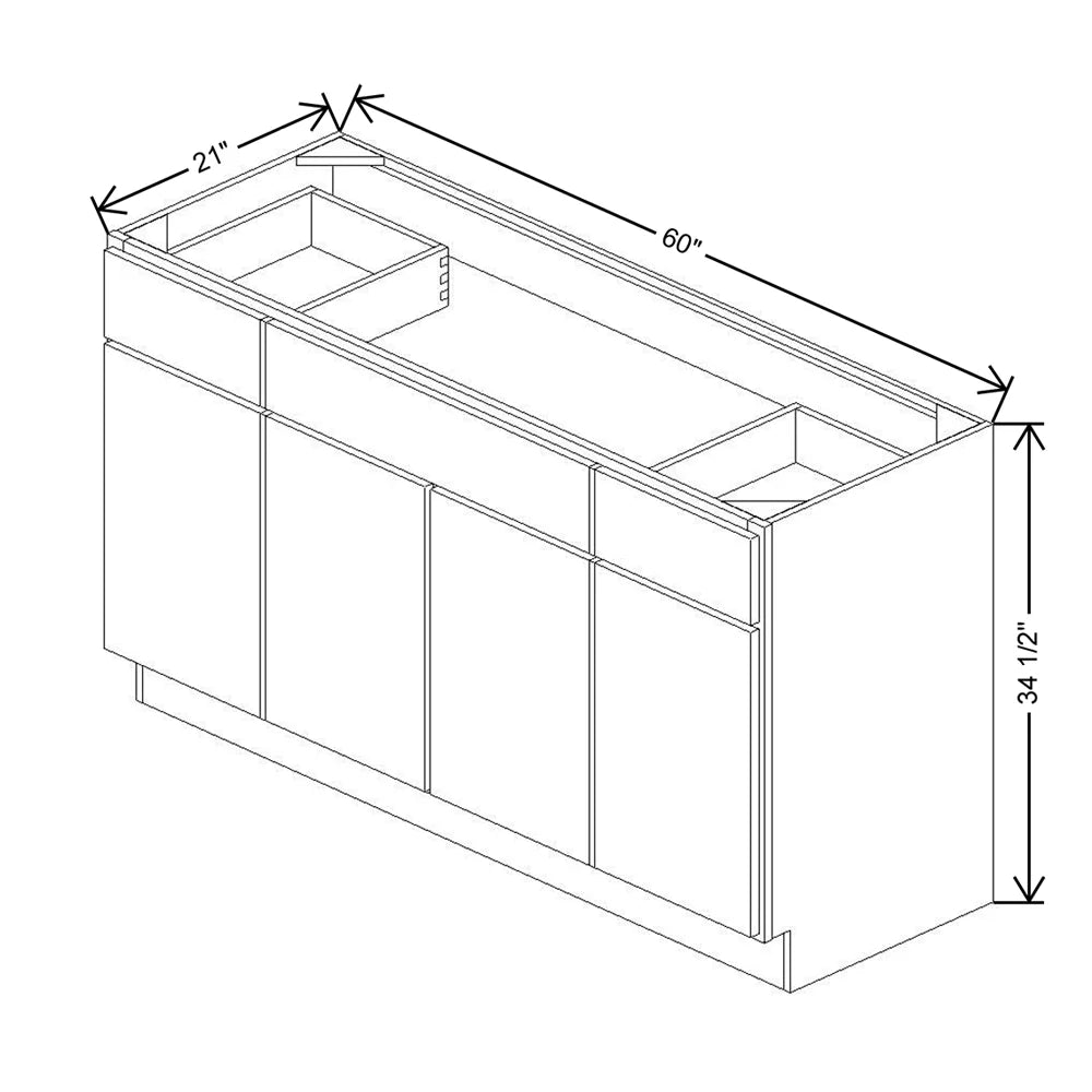 CNC Luxor Smoky Grey 60" W Four Door Vanity Base Cabinet