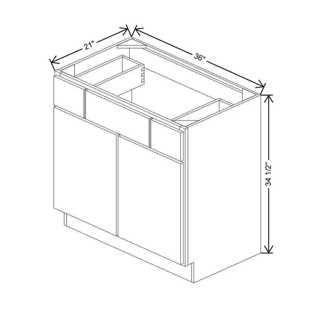 CNC Luxor Misty Grey 36" W 2 Drawer Vanity Sink Base Cabinet