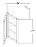 WDC2430L - Assembled Cream White Shaker - Corner Wall Cabinet - Single Door - 24"W x 30"H x 12"D - Hinges on Left