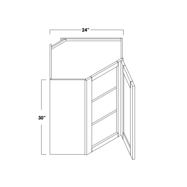 WDC2430R - Assembled Cream White Shaker - Corner Wall Cabinet - Single Door - 24"W x 30"H x 12"D - Hinges on Right