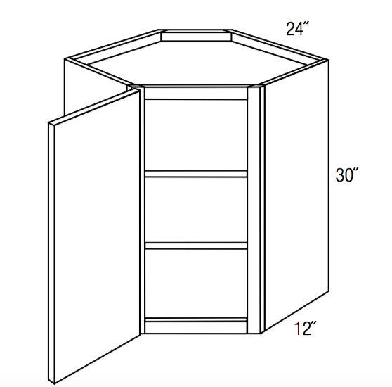 WDC2430L - Assembled Dove White Shaker - Corner Wall Cabinet - Single Door - 24"W x 30"H x 12"D - Hinges on Left