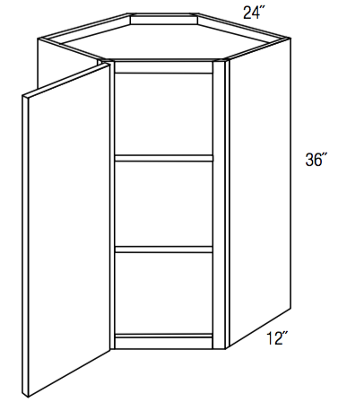 WDC2436L- Assembled Perla Raised Panel - Corner Wall Cabinet - Single Door - 24"W x 36"H x 12"D - Hinges on Left