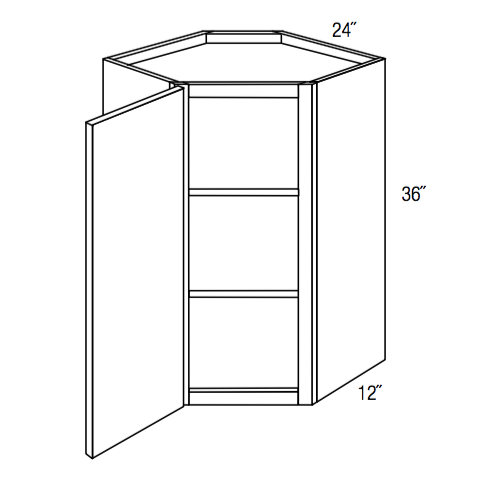 WDC2436L- Assembled Sterling Gray Double Shaker - Corner Wall Cabinet - Single Door - 24"W x 36"H x 12"D - Hinges on Left