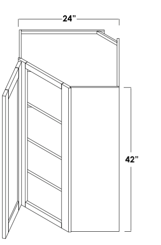 WDC2442L - Assembled Cream White Shaker - Corner Wall Cabinet - Single Door - 24"W x 42"H x 12"D - Hinges on Left