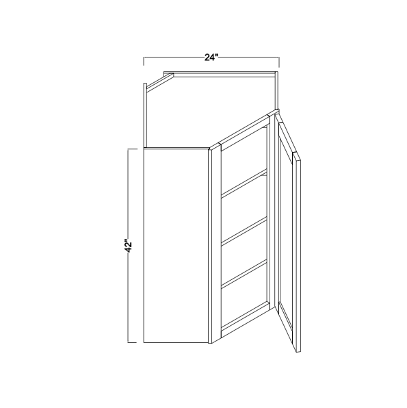 WDC2442R - Assembled Cream White Shaker - Corner Wall Cabinet - Single Door - 24"W x 42"H x 12"D - Hinges on Right