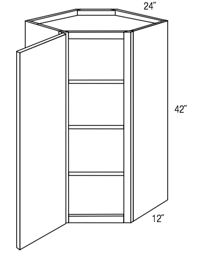 WDC2442L - Assembled Perla Raised Panel - Corner Wall Cabinet - Single Door - 24"W x 42"H x 12"D - Hinges on Left
