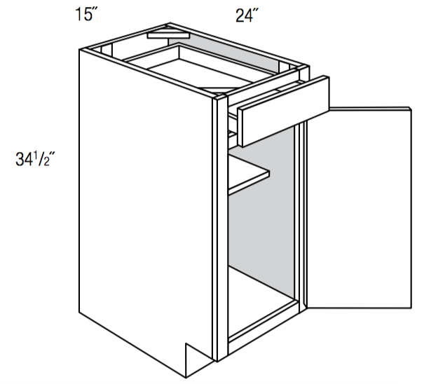 B15R - Assembled Smoky Gray Double Shaker - Base Cabinet - Single Door/Drawer - 15"W x 34.5"H x 24"D - Hinges on Right