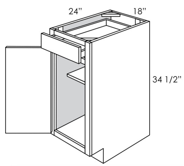 B15L - Assembled Cream White Shaker - Base Cabinet - Single Door/Drawer - 15"W x 34.5"H x 24"D - Hinges on Left