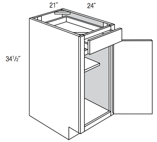 B21R - Assembled Perla Raised Panel - Base Cabinet - Single Door/Drawer - 21"W x 34.5"H x 24"D - Hinges on Right