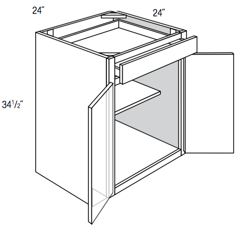 B24 - Assembled Unfinished Shaker - Base Cabinet - Double Door/Single Drawer - 24"W x 34.5"H x 24"D