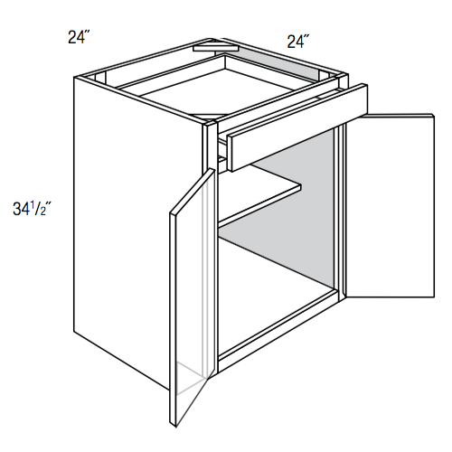 B24 - Assembled Dove White Shaker - Base Cabinet - Double Door/Single Drawer - 24"W x 34.5"H x 24"D