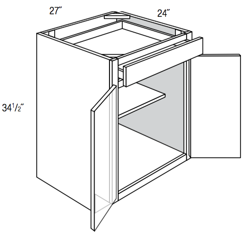 B27 - Assembled Smoky Gray Double Shaker - Base Cabinet - Double Door/Single Drawer - 27"W x 34.5"H x 24"D