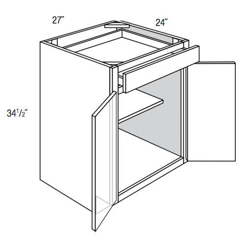 B27 - RTA Newport Raised Panel - Base Cabinet - Double Door/Single Drawer - 27"W x 34.5"H x 24"D