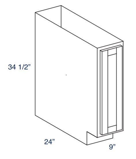 B09 - RTA Avalon Raised Panel - Full Height Door Base Cabinet - Single Door - 9"W x 34.5"H x 24"D