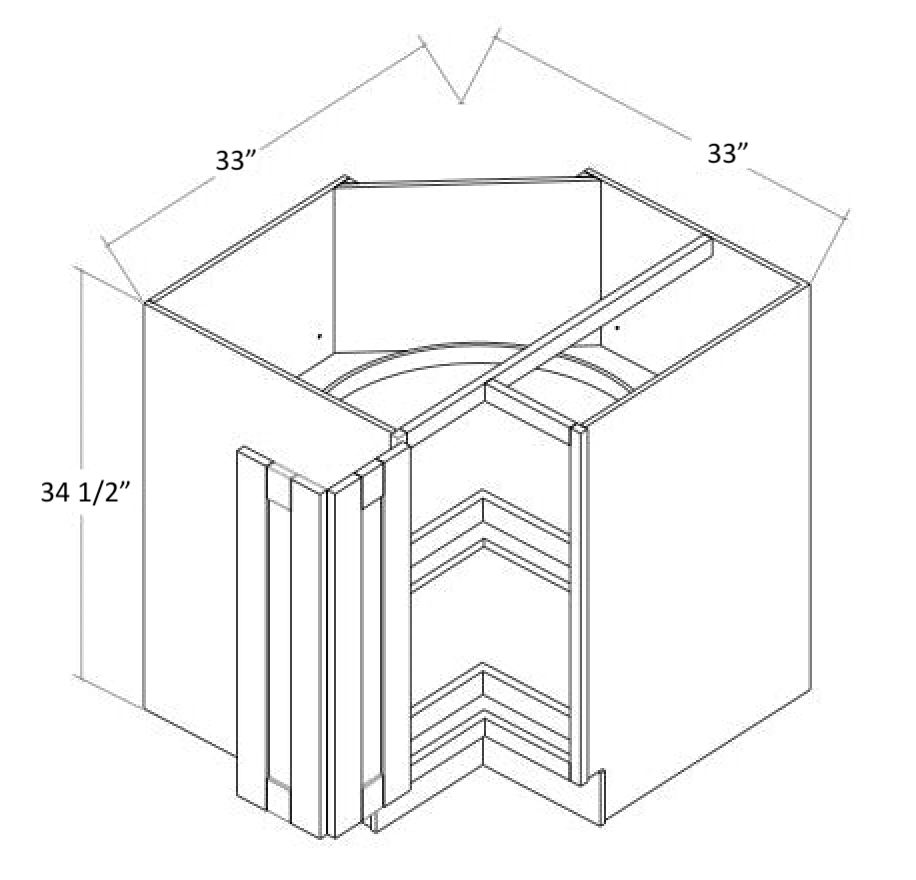 BLS33NL - Assembled Cream White Shaker - Lazy Susan Corner Cabinet - Bi Fold Doors - 1 Shelf - Hinges on Left