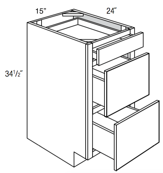 DB15-3 - Assembled Cream White Shaker - Drawer Base Cabinet - Triple Drawers - 15"W x 34.5"H x 24"D