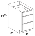 DB15-3 - Assembled Sterling Gray Double Shaker - Drawer Base Cabinet - Triple Drawers - 15"W x 34.5"H x 24"D