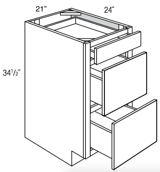 DB21-3 - Assembled Dove White Shaker - Drawer Base Cabinet - Triple Drawers - 21"W x 34.5"H x 24"D