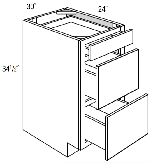 DB30-3 - RTA Toffee Shaker - Drawer Base Cabinet - Triple Drawers - 30"W x 34.5"H x 24"D