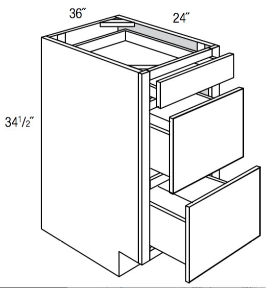 DB36-3 - RTA Toffee Shaker - Drawer Base Cabinet - Triple Drawers - 36"W x 34.5"H x 24"D