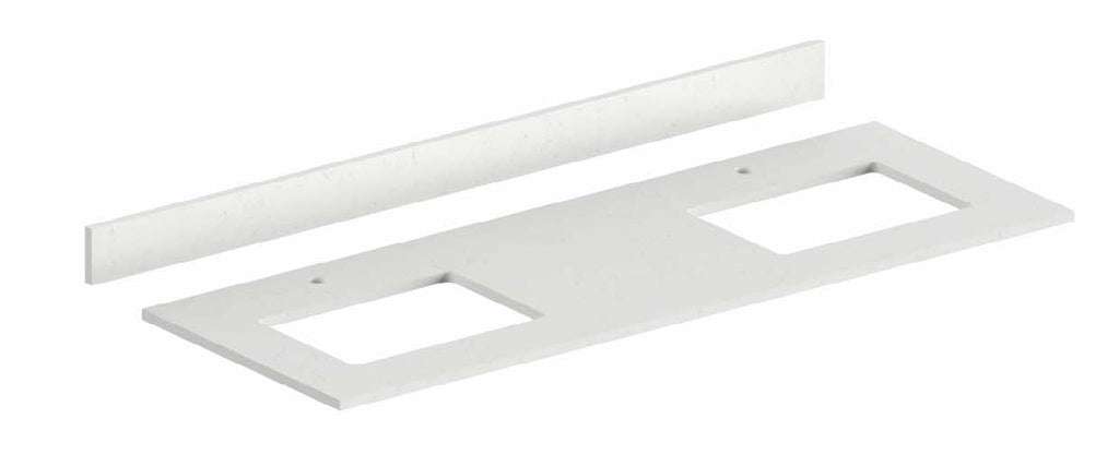 Double sink prefabricated vanity top with 4 inch backsplash