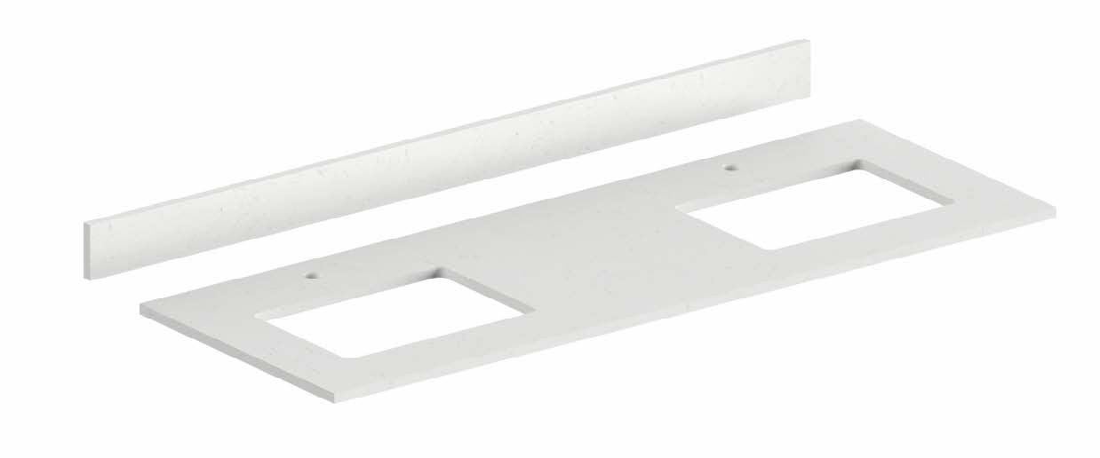 Double sink prefabricated vanity top with 4 inch backsplash