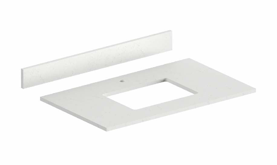 Single sink prefabricated vanity top with 4 inch backsplash