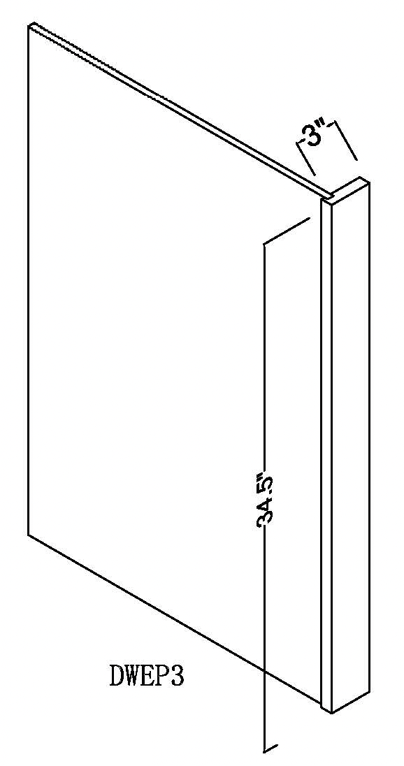 DWP - Assembled Ebony Shaker - Dishwasher End Panel - 1/2" end panel with 3" face 34-1/2" high