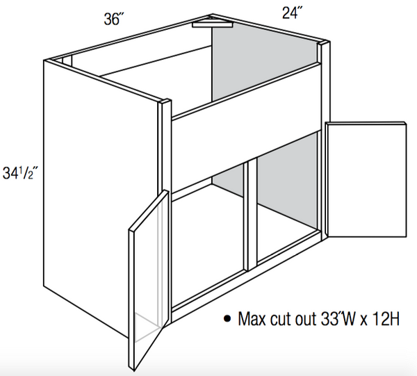 SB36-S - Assembled Cream White Shaker - Farm Sink Base Cabinet - Double Doors/False Drawer Front - 36"W x 34.5"H x 24"D