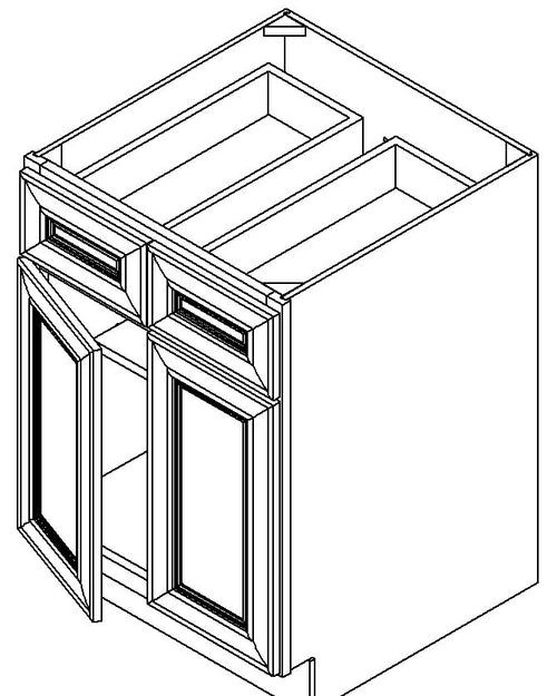B36 - Assembled Dove White Shaker - Base Cabinet - Double Door/Double Drawer - 36"W x 34.5"H x 24"D