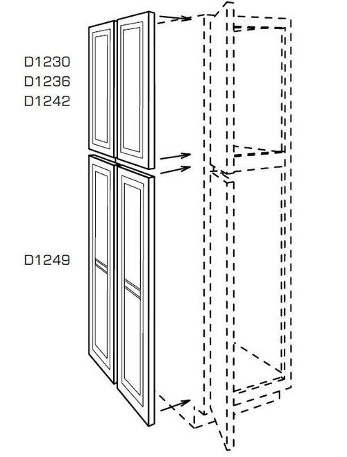 D1249 - Assembled Aria Blue Shaker - Lower Single Decorative Door for Wide Pantry Panels