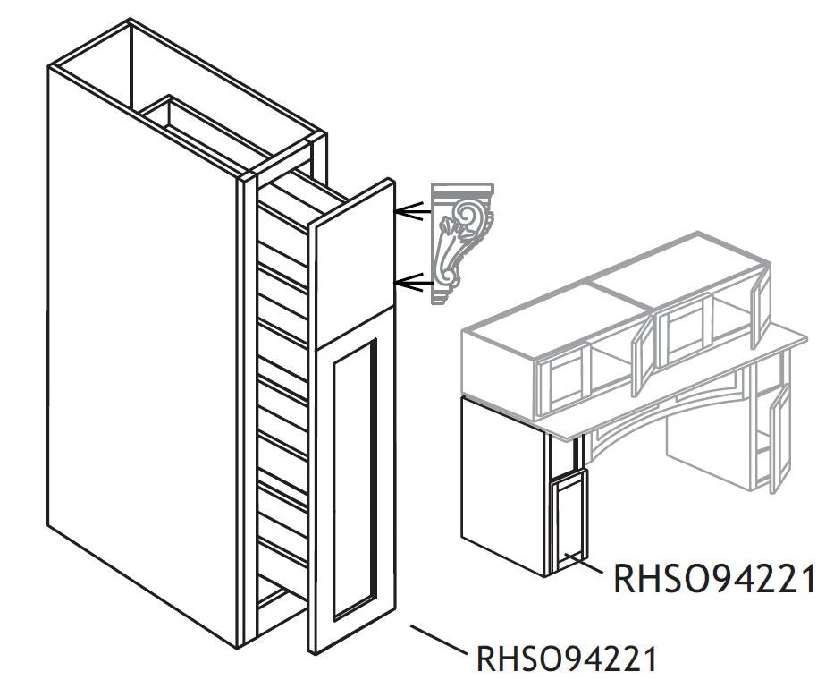 RHS094221 - Assembled Ebony Shaker - HEARTH HOOD PIER 9" X 42" X 21" - 9" X 42 X 21"