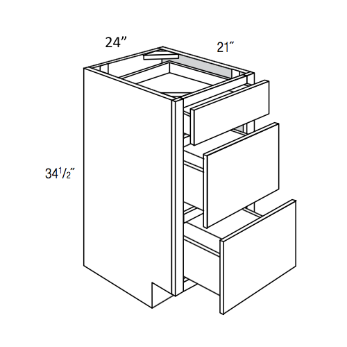 SVA24D - Assembled Sterling Gray Shaker - Vanity Drawer Base Cabinet - Vanity Drawer Base - Triple Drawers - 24"W x 34.5"H x 21"D
