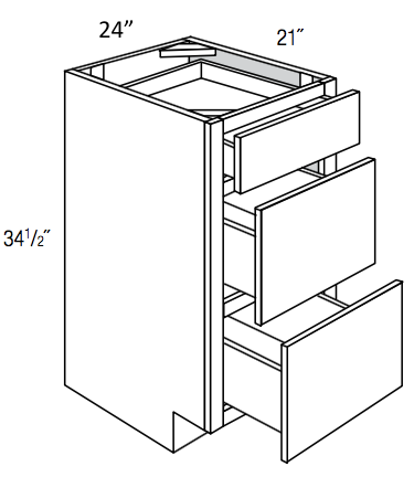 SVA24D - Assembled Cream White Shaker - Vanity Drawer Base Cabinet - Vanity Drawer Base - Triple Drawers - 24"W x 34.5"H x 21"D