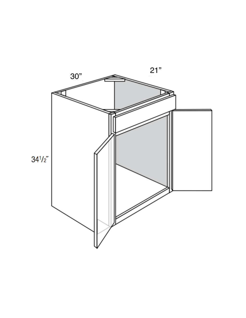 VA3021 - Assembled Sterling Gray Shaker - Vanity Sink Base Cabinet - Double Door/False Drawer Front - 30"W x 34.5"H x 21"D