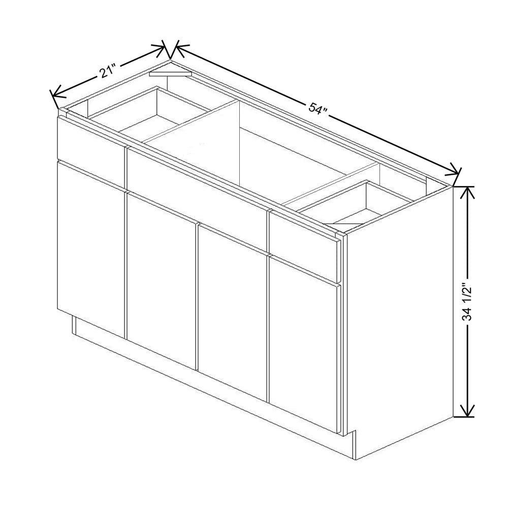 CNC Luxor Smoky Grey 54" W Four Door Vanity Base Cabinet