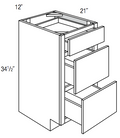 SVA12D - RTA Toffee Shaker - Vanity Drawer Base - Triple Drawers - 12"W x 34.5"H x 21"D