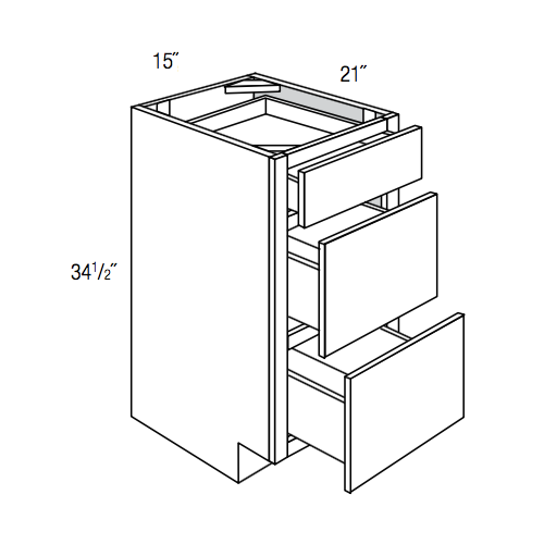 SVA15D - Assembled Aria Blue Shaker - Vanity Drawer Base - Triple Drawers - 15"W x 34.5"H x 21"D