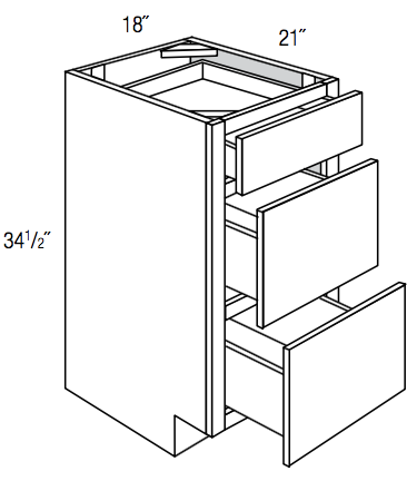 SVA18D - Assembled Aria Blue Shaker - Vanity Drawer Base - Triple Drawers - 18"W x 34.5"H x 21"D