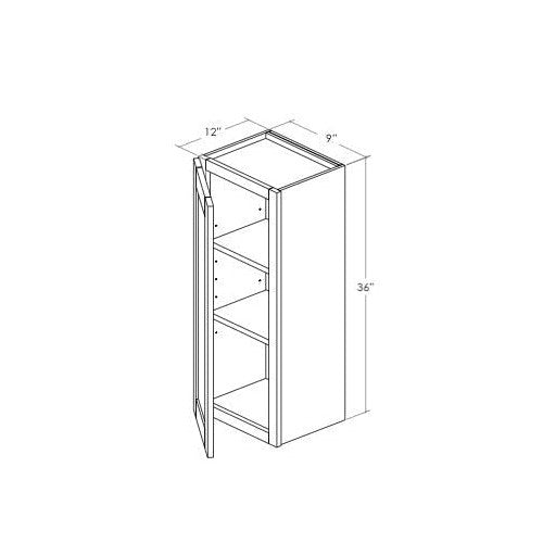 W0936L - Assembled Cream White Shaker - Wall Cabinet - Single Door - 9"W x 36"H x 12"D - Hinges on Left