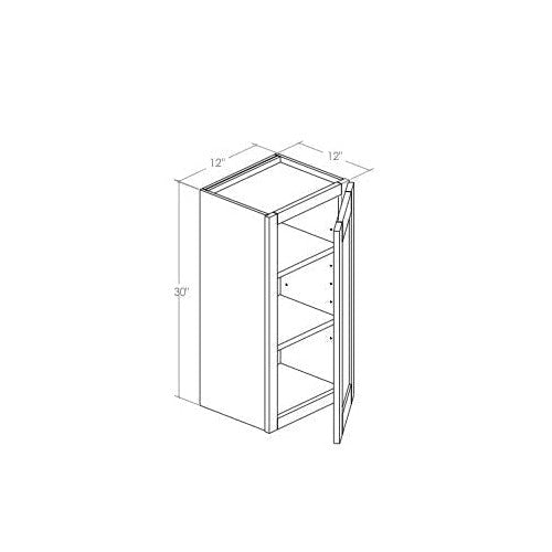 W1230R - Assembled Dove White Shaker - Wall Cabinet - Single Door - 12"W x 30"H x 12"D - Hinges on Right