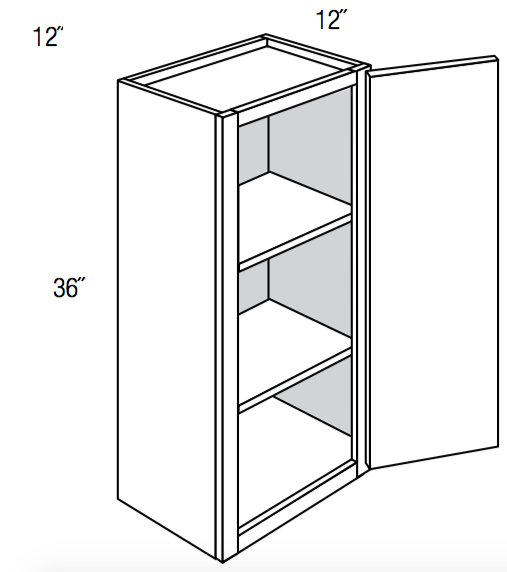 W1236 - RTA Avalon Raised Panel - Wall Cabinet - Single Door - 12"W x 36"H x 12"D