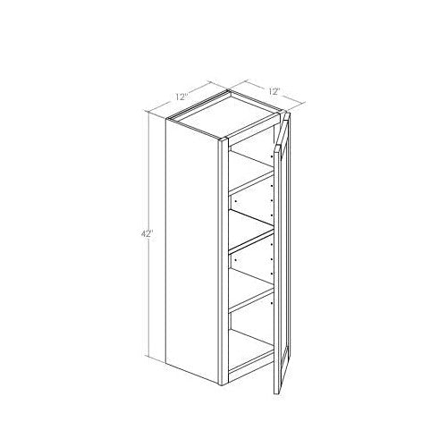 W1242R - Assembled Cream White Shaker - Wall Cabinet - Single Door - 12"W x 42"H x 12"D - Hinges on Right