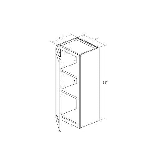 W1536L - Assembled Sterling Gray Double Shaker - Wall Cabinet - Single Door - 15"W x 36"H x 12"D - Hinges on Left