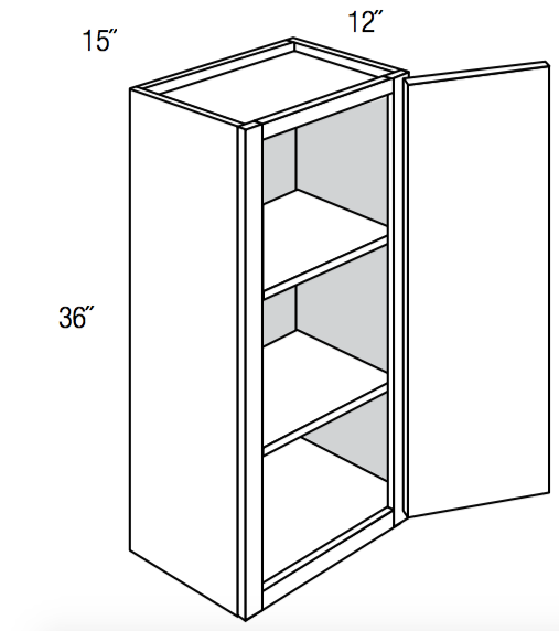 W1536 - RTA Avalon Raised Panel - Wall Cabinet - Single Door - 15"W x 36"H x 12"D