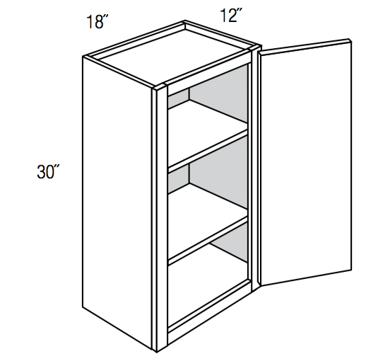 W1830 - RTA Avalon Raised Panel - Wall Cabinet - Single Door - 18"W x 30"H x 12"D